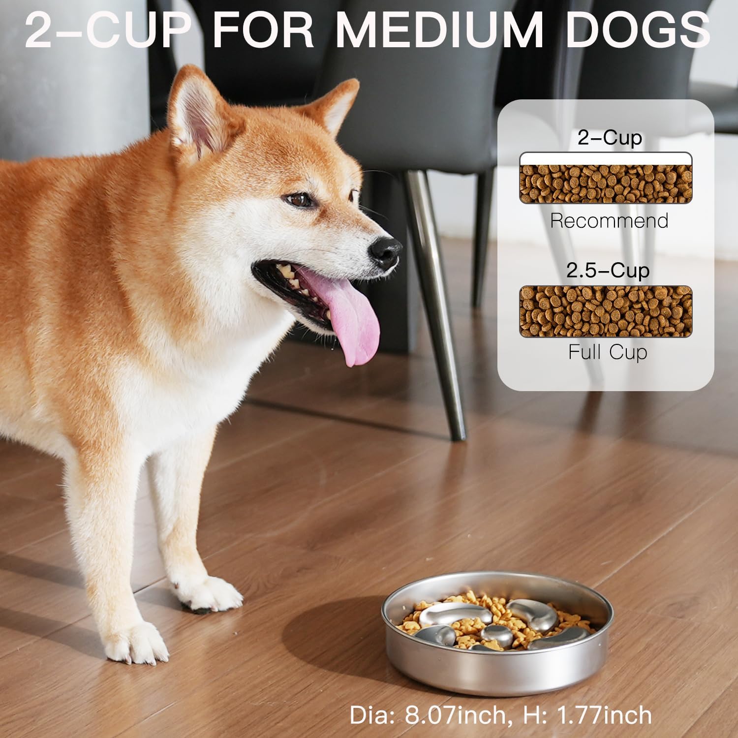 Slow Feeder Dog Bowl-2Cups for Medium Breeds